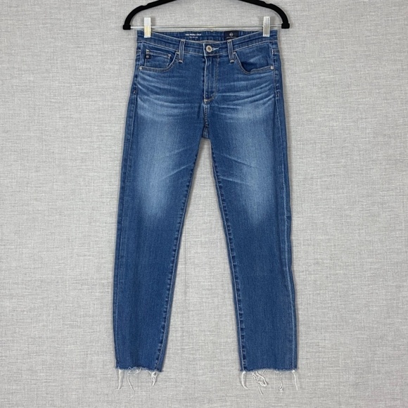 AG Adriano Goldschmeid Prima Crop Cigarette Jeans Womens 26R Raw Hem Medium Wash - Picture 1 of 15